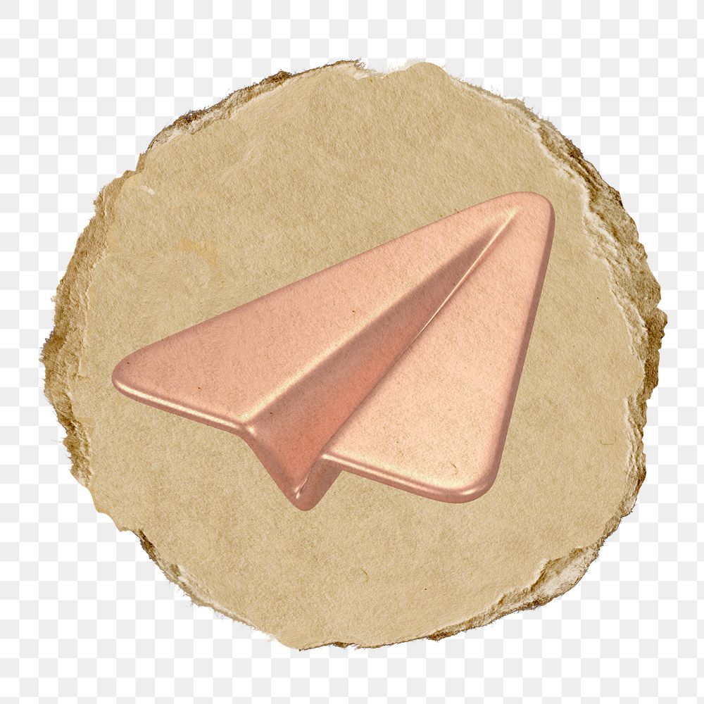 Paper plane png icon sticker, ripped paper badge, transparent background