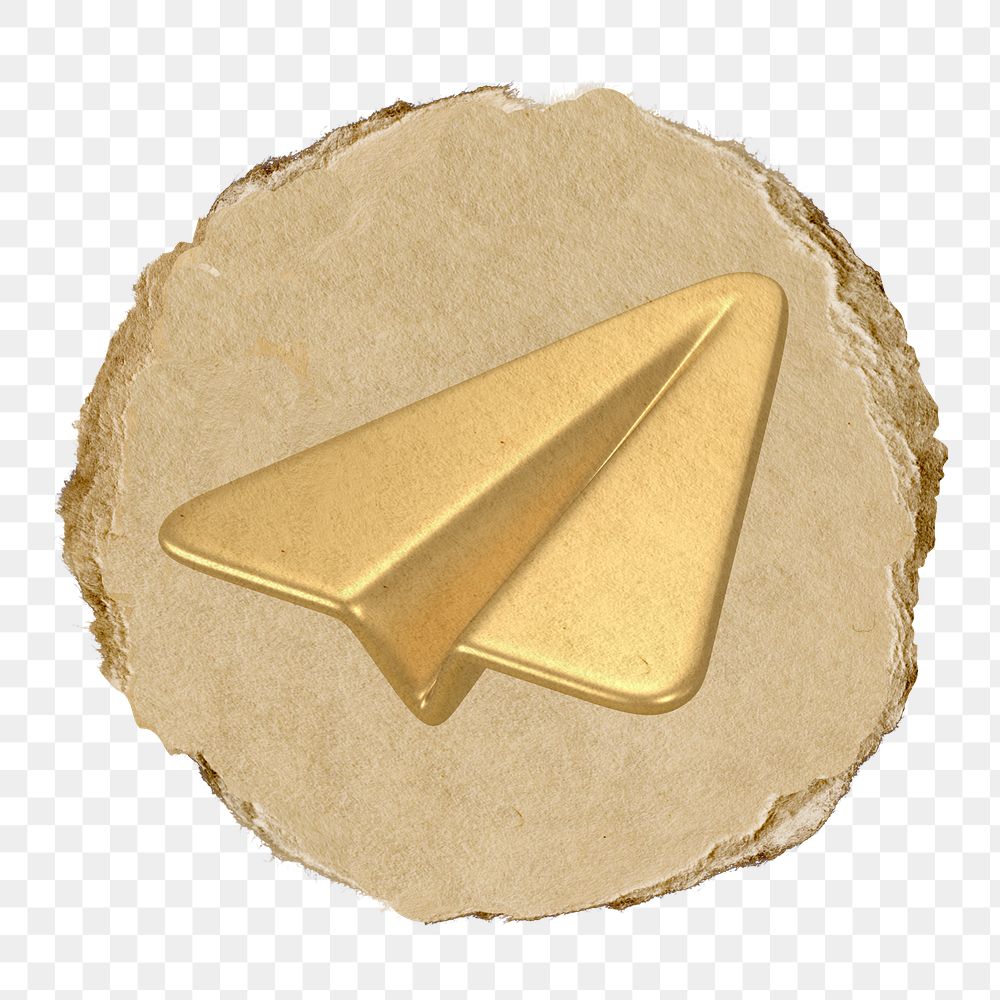 Paper plane png icon sticker, ripped paper badge, transparent background