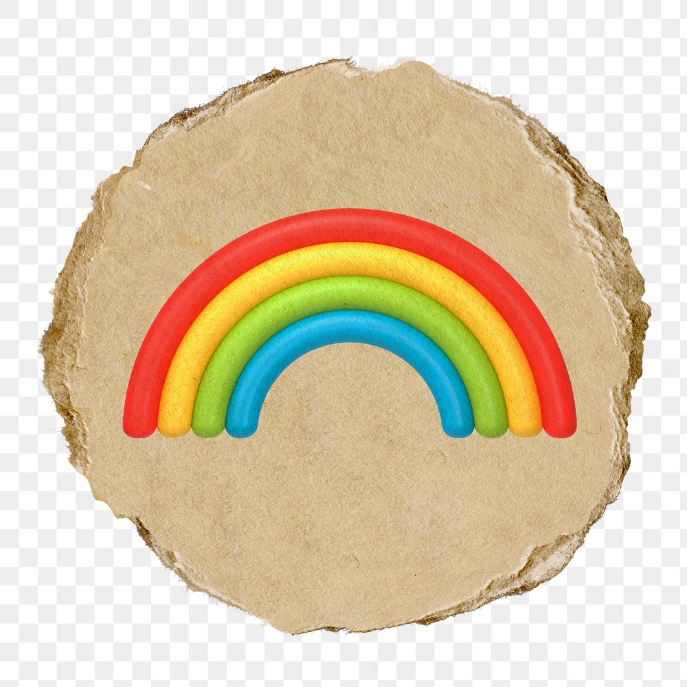 Rainbow png icon sticker, ripped paper badge, transparent background