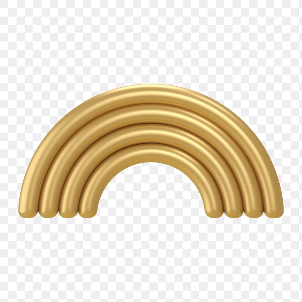 Gold rainbow png icon sticker, 3D rendering, transparent background