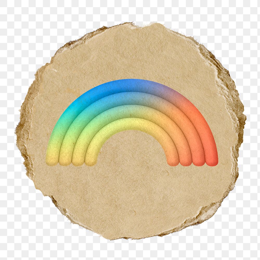 Rainbow png icon sticker, ripped paper badge, transparent background