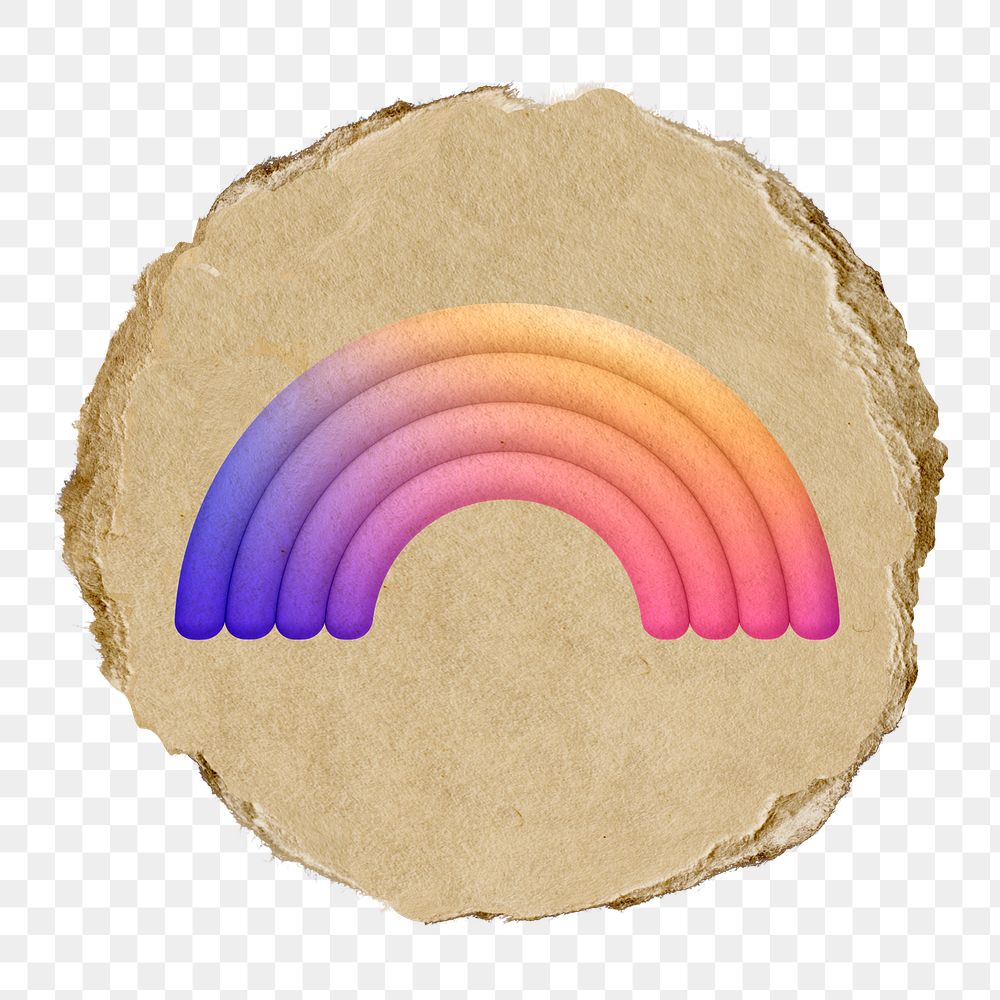 Rainbow png, colorful icon sticker, ripped paper badge, transparent background