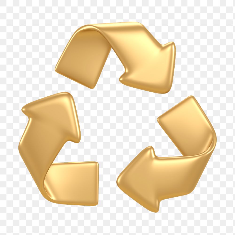 Gold recycle, environment png icon sticker, 3D rendering, transparent background