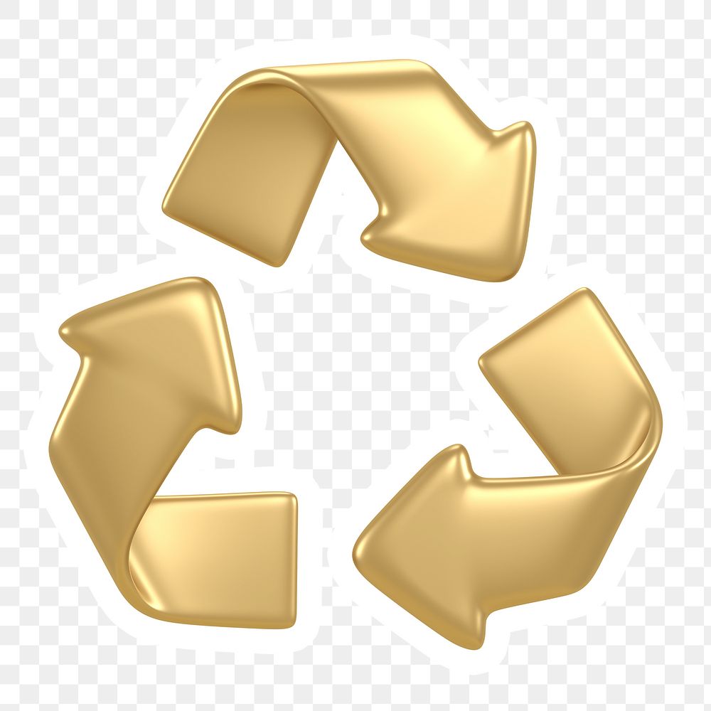 Gold recycle png icon, environment sticker, transparent background