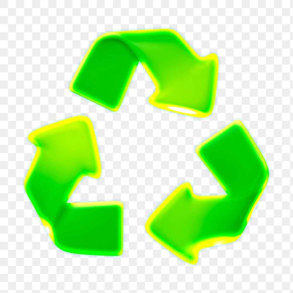 Neon green recycle, environment png icon sticker, 3D rendering, transparent background