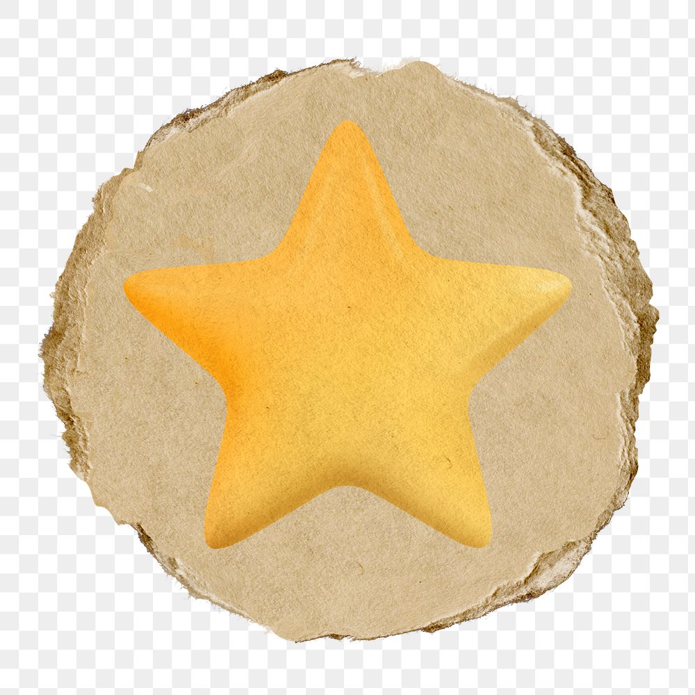 Star, favorite png icon sticker, ripped paper badge, transparent background