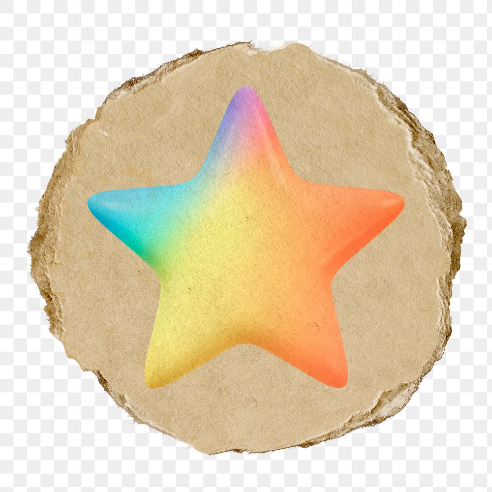 Star, favorite png icon sticker, ripped paper badge, transparent background