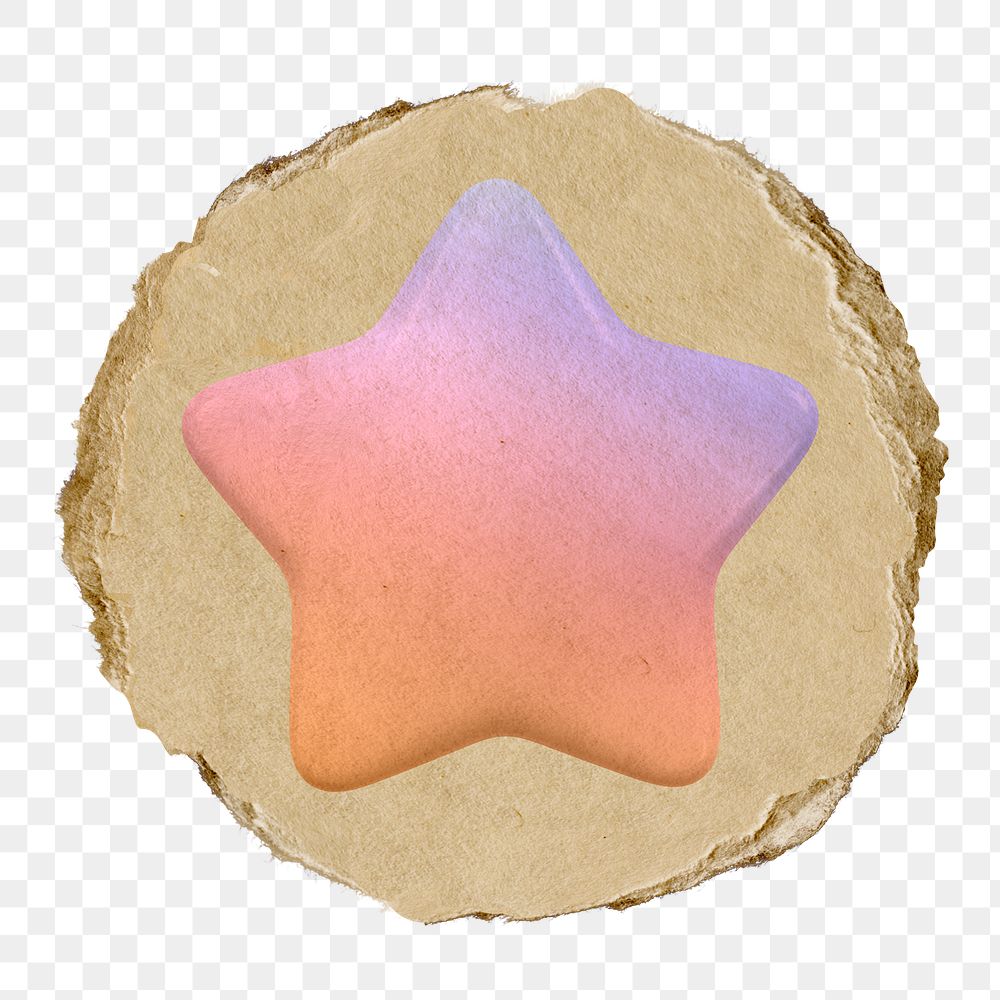 Star, favorite png icon sticker, ripped paper badge, transparent background