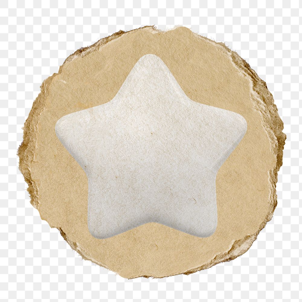 Star, favorite png icon sticker, ripped paper badge, transparent background