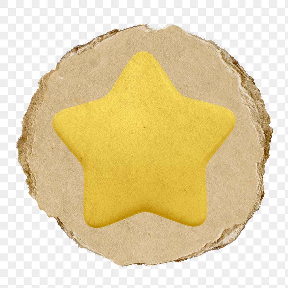 Star, favorite png icon sticker, ripped paper badge, transparent background