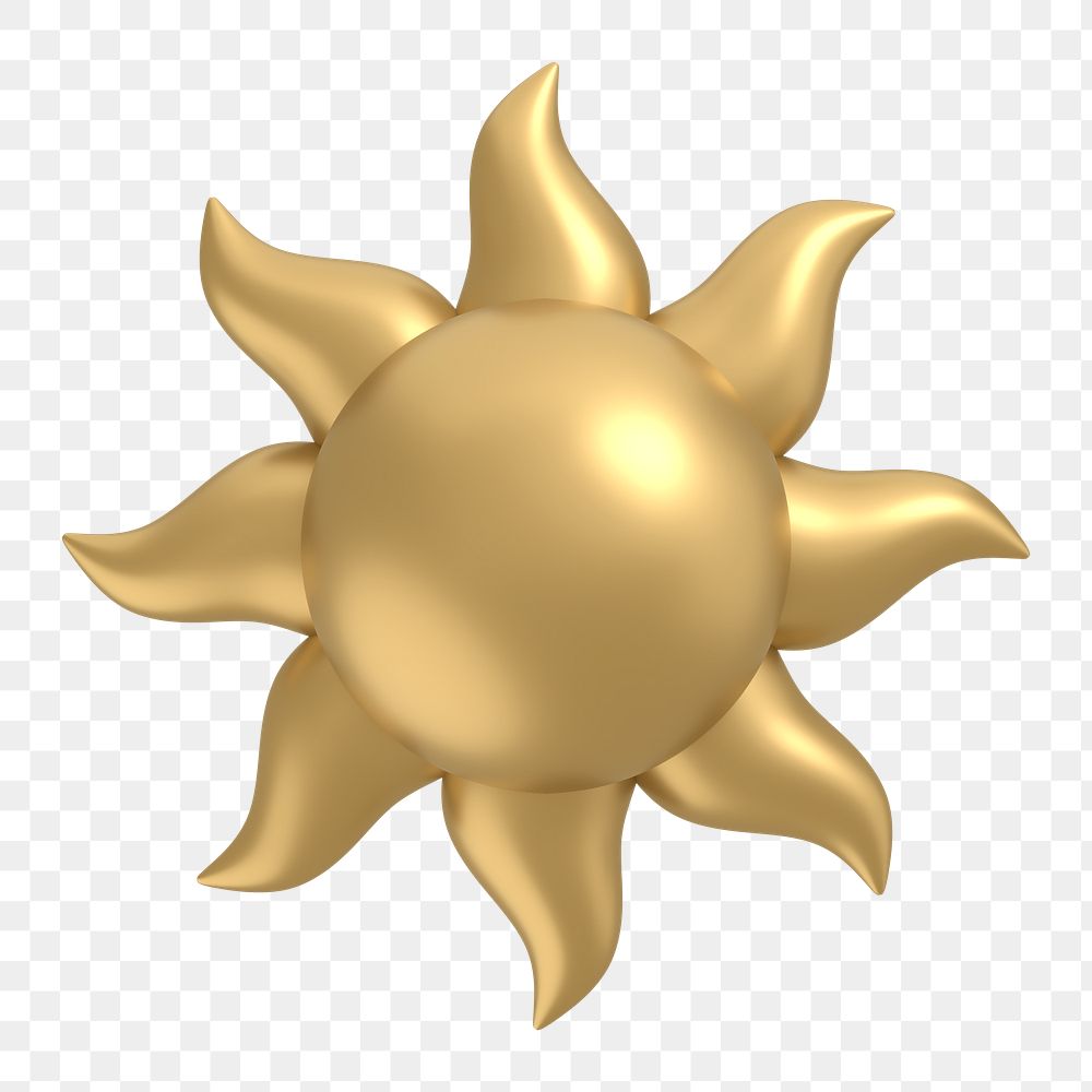 Gold sun png, weather icon sticker, 3D rendering, transparent background