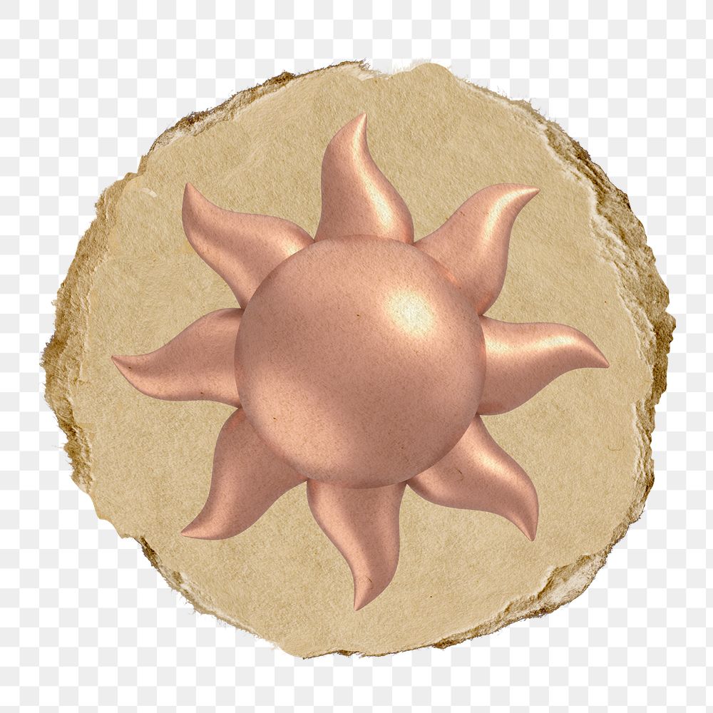 Sun, weather png icon sticker, ripped paper badge, transparent background