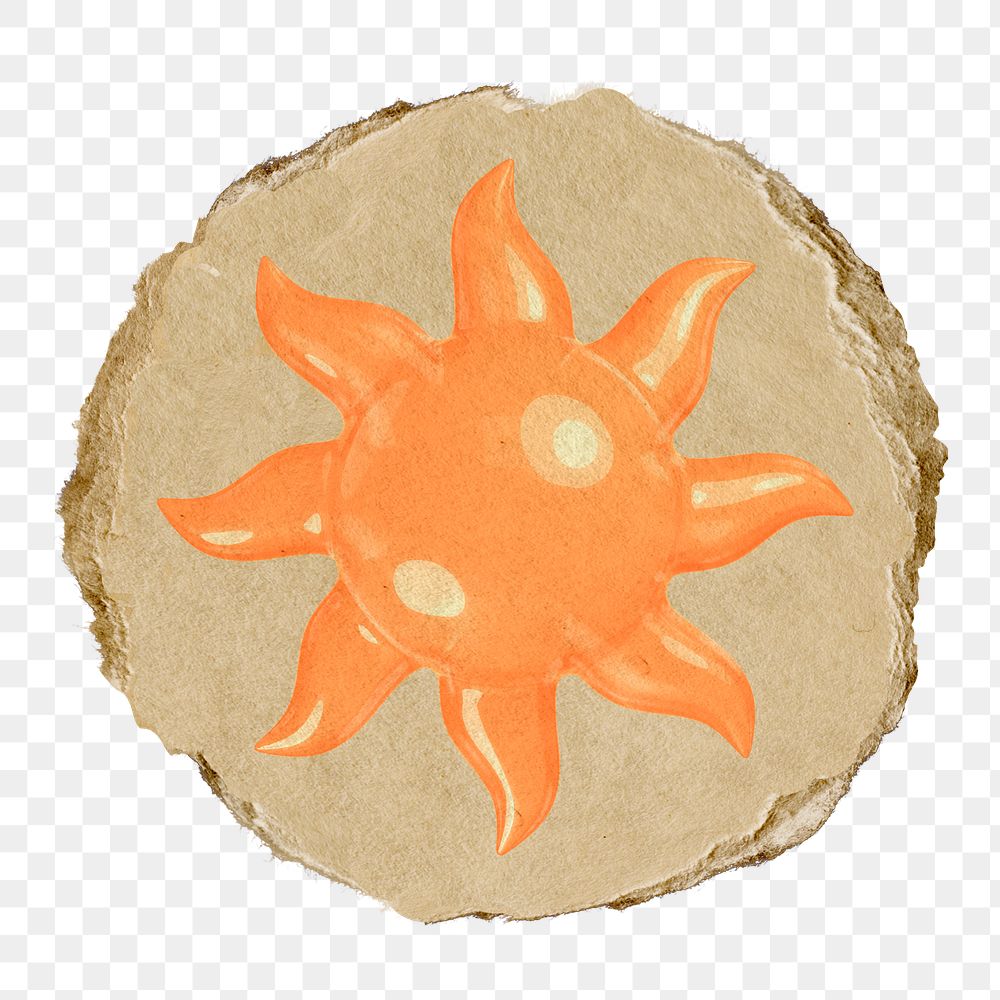 Sun, weather png icon sticker, ripped paper badge, transparent background