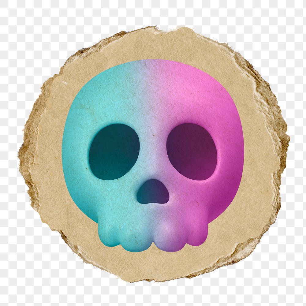 Human skull png icon sticker, ripped paper badge, transparent background