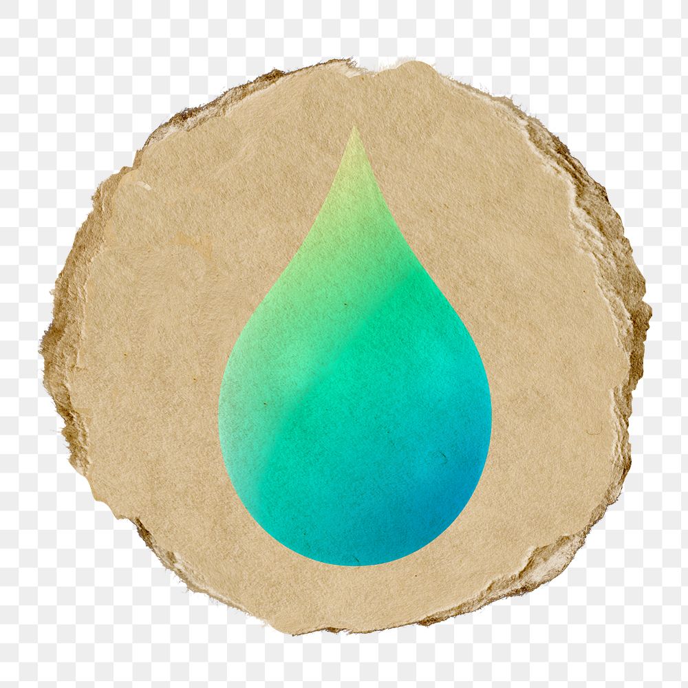 Water drop, environment png icon sticker, ripped paper badge, transparent background