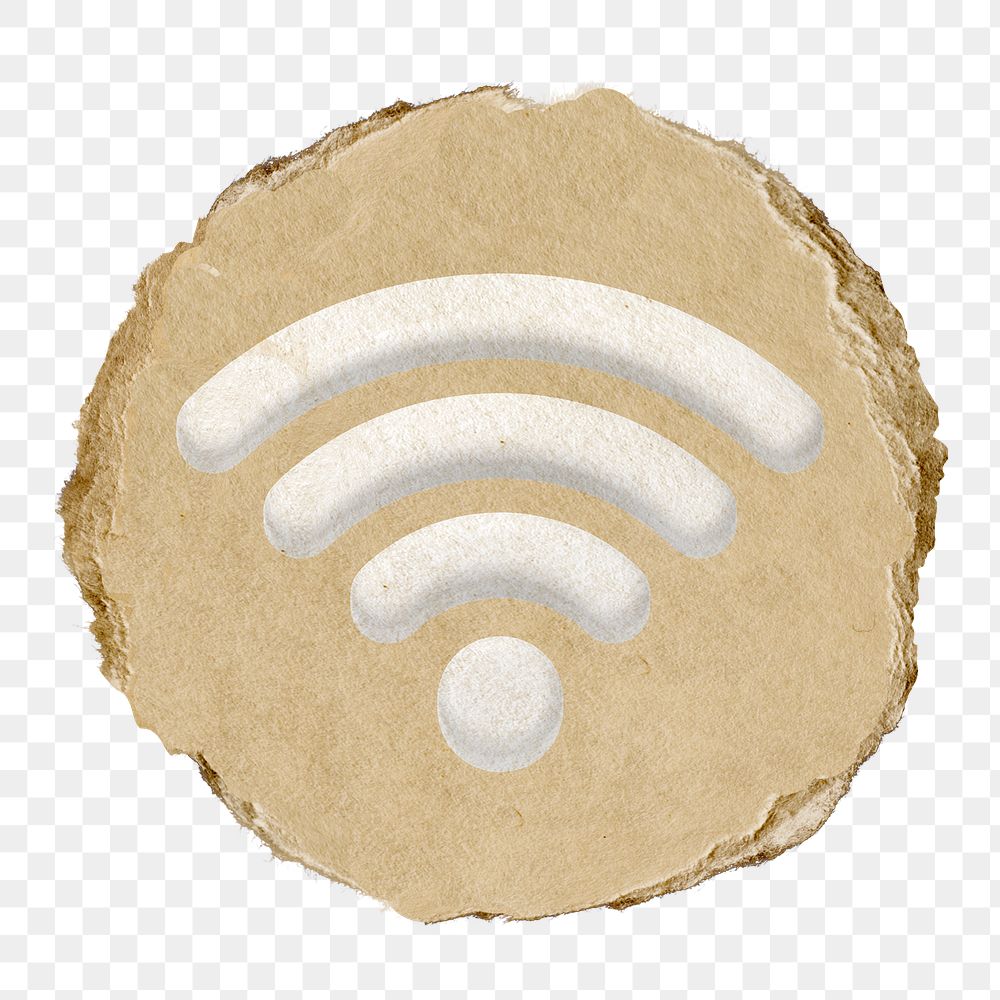 White wifi png icon sticker, ripped paper badge, transparent background