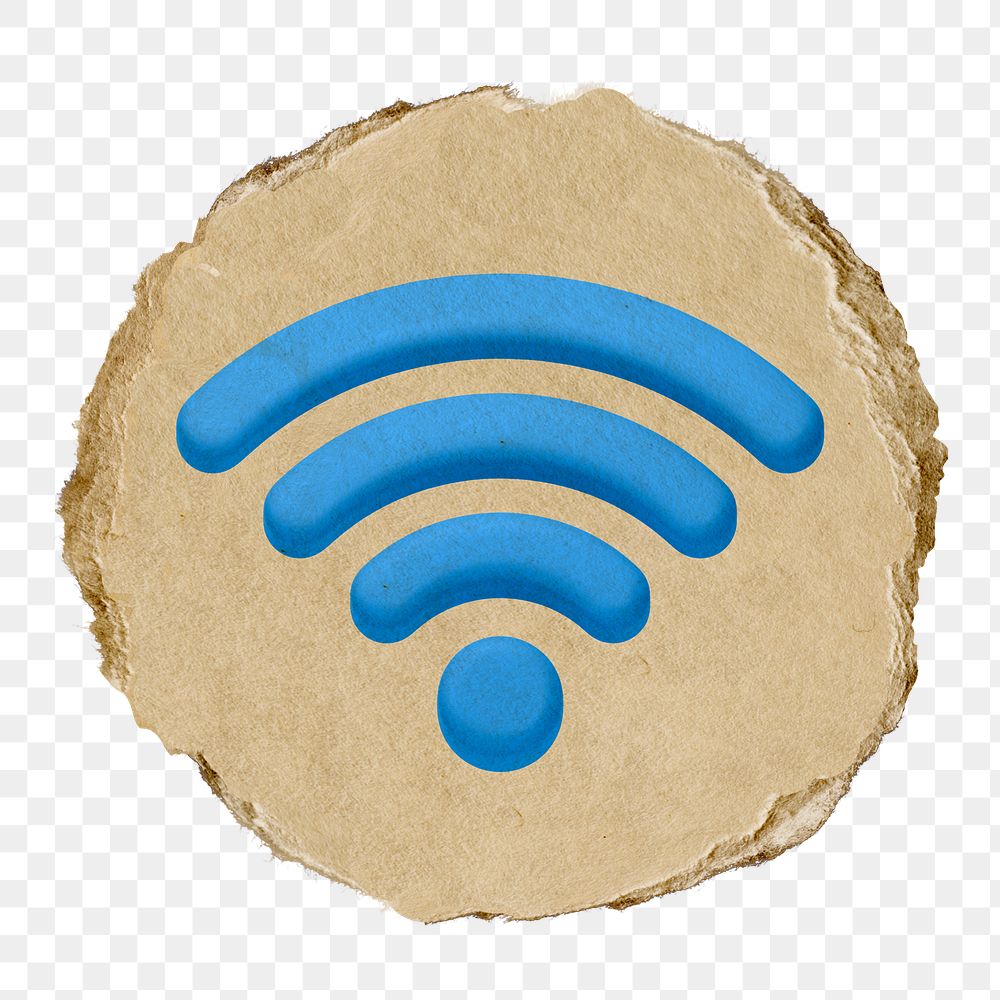 Wifi network png icon sticker, ripped paper badge, transparent background