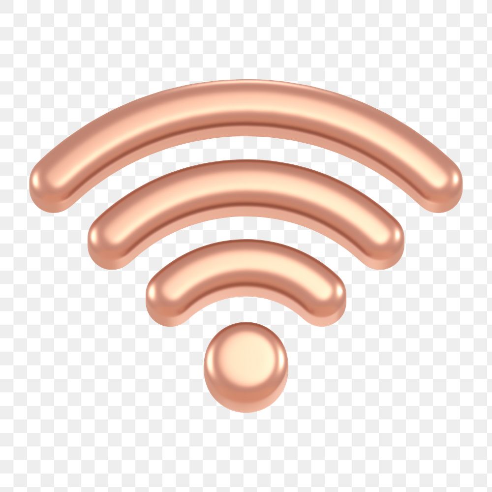 Wifi network png icon sticker, rose gold 3D rendering, transparent background