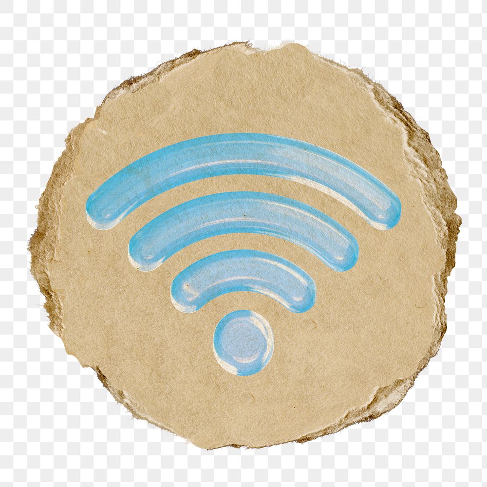 Wifi network png, glossy icon sticker, ripped paper badge, transparent background