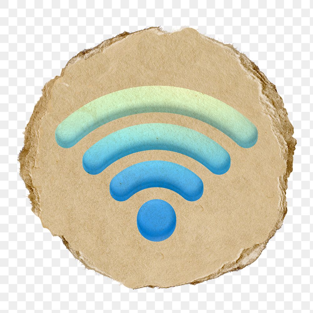 Wifi network png icon sticker, ripped paper badge, transparent background