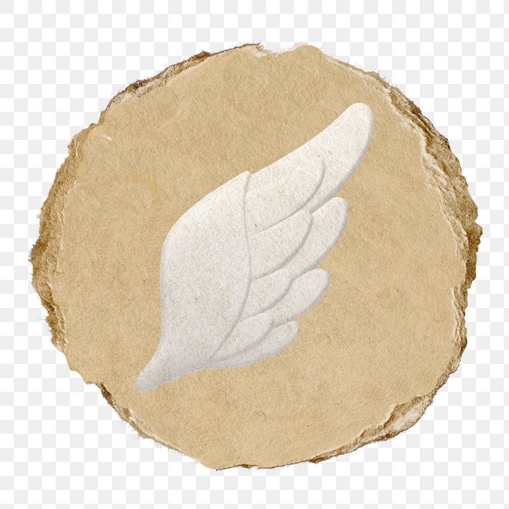 Angel wing png icon sticker, ripped paper badge, transparent background