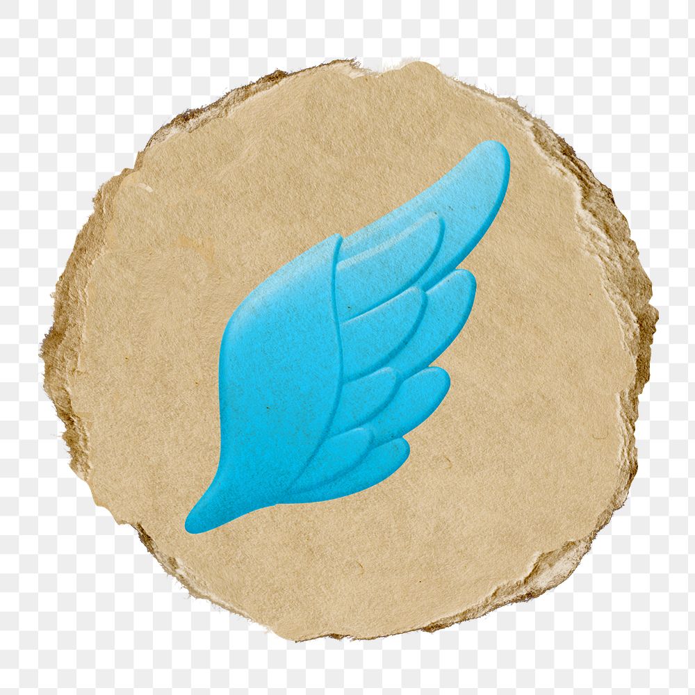 Angel wing png icon sticker, ripped paper badge, transparent background