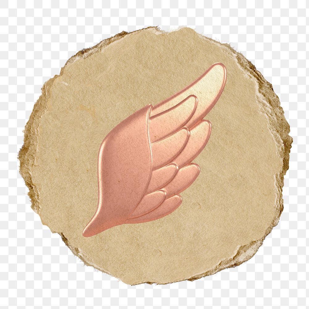 Angel wing png icon sticker, ripped paper badge, transparent background