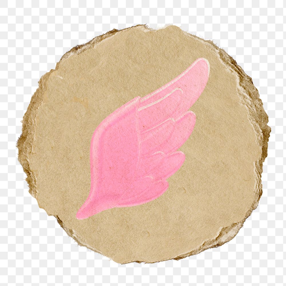 Angel wing png icon sticker, ripped paper badge, transparent background