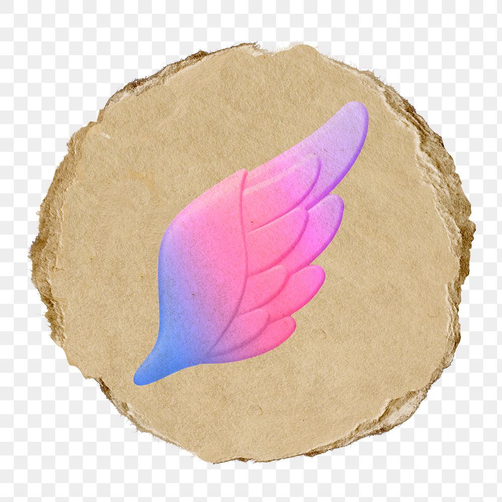 Angel wing png icon sticker, ripped paper badge, transparent background