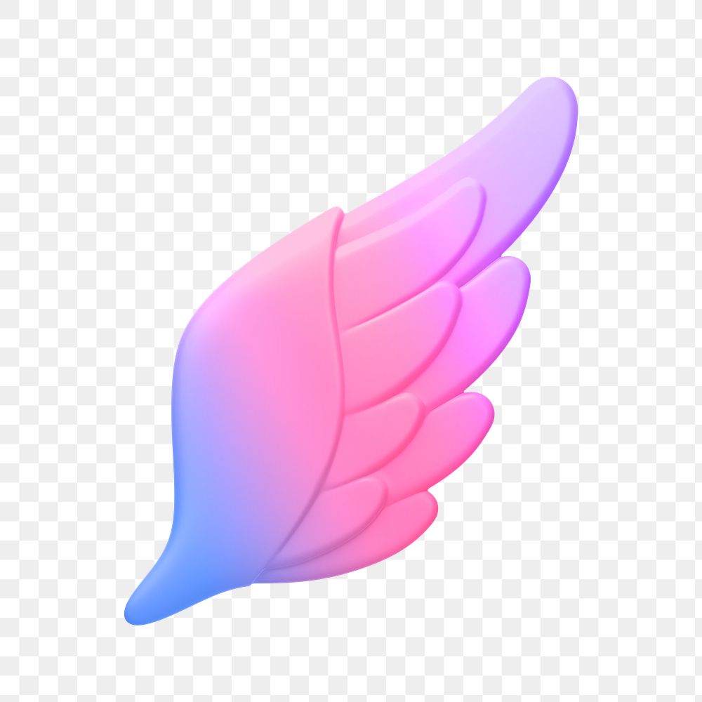 Angel wing png icon sticker, gradient 3D rendering, transparent background