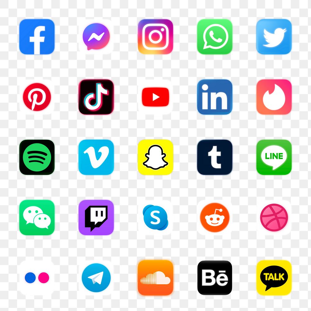 Popular social media icons png set in neon with Facebook, Instagram, Twitter, TikTok, YouTube etc. 13 MAY 2022 - BANGKOK…