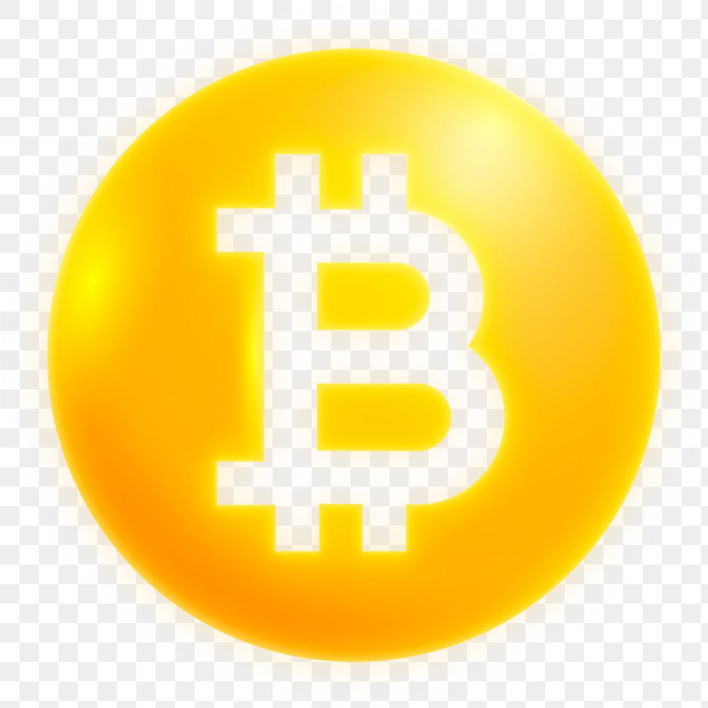 Bitcoin cryptocurrency png icon sticker, neon glow design on transparent background