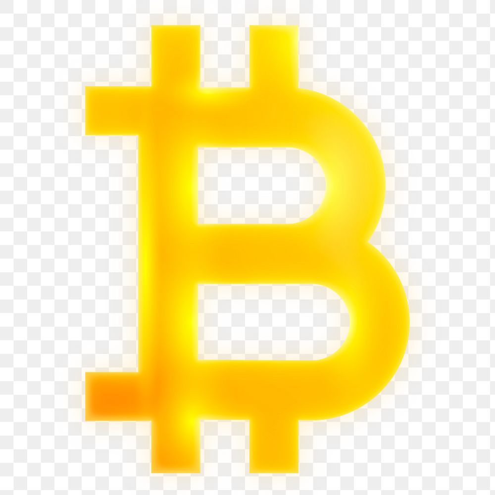 Bitcoin cryptocurrency png icon sticker, neon glow design on transparent background