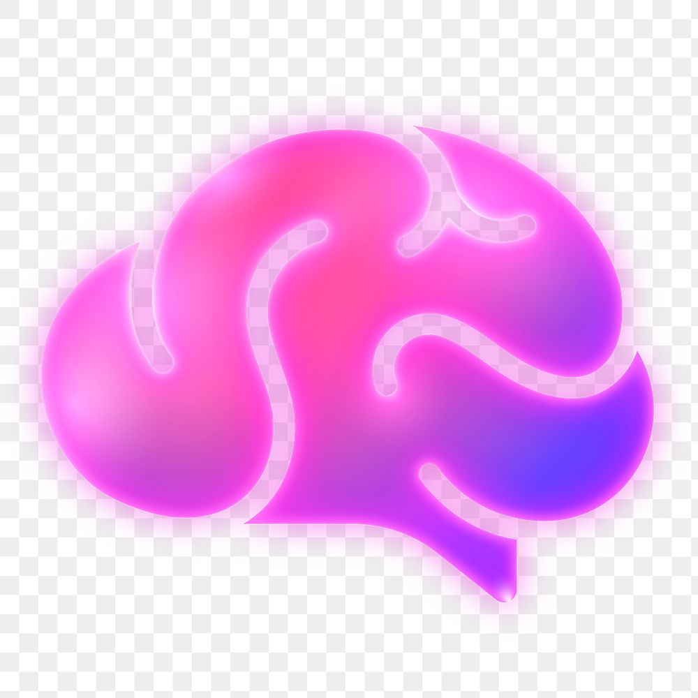 Brain, education png icon sticker, neon glow design on transparent background
