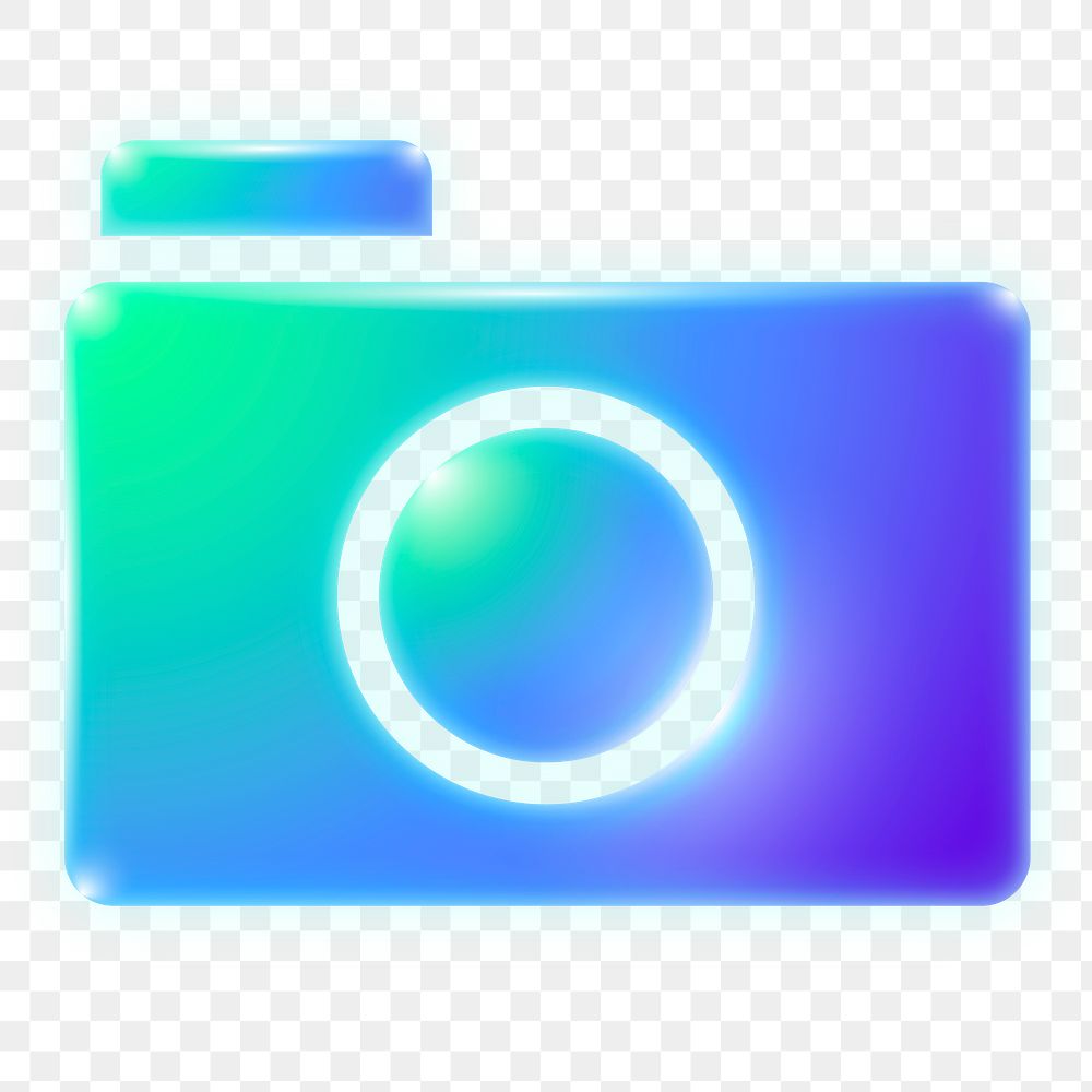 Camera app png icon sticker, neon glow design on transparent background