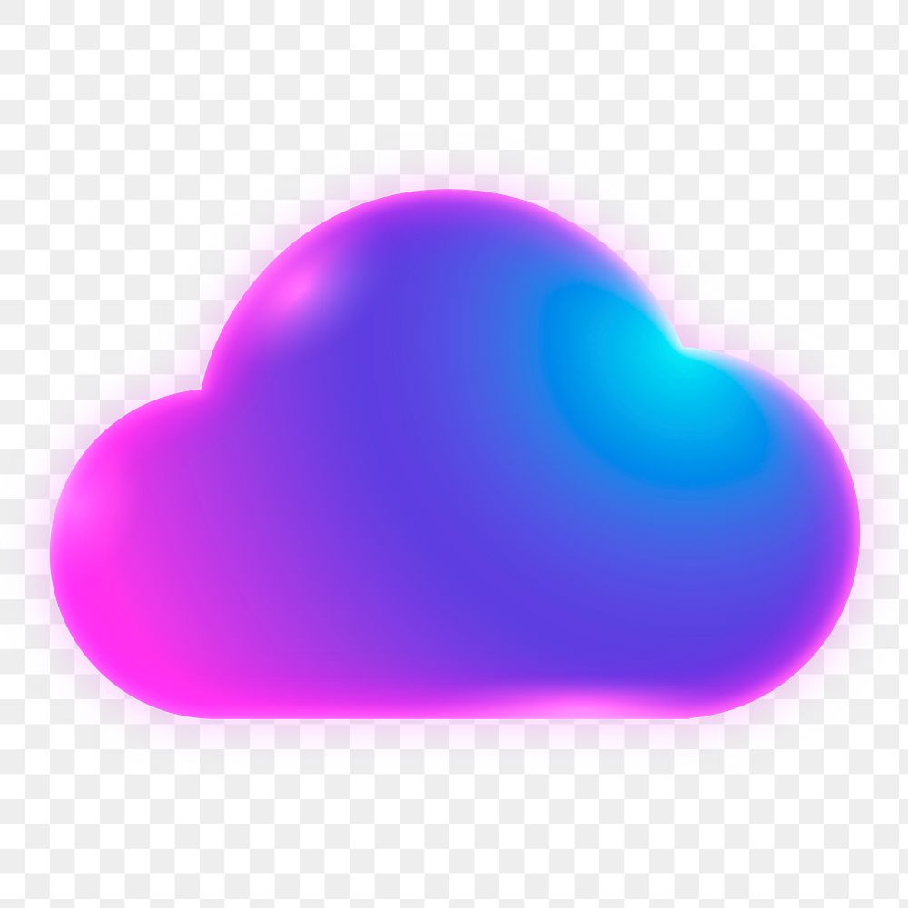 Cloud storage png icon sticker, neon glow design on transparent background