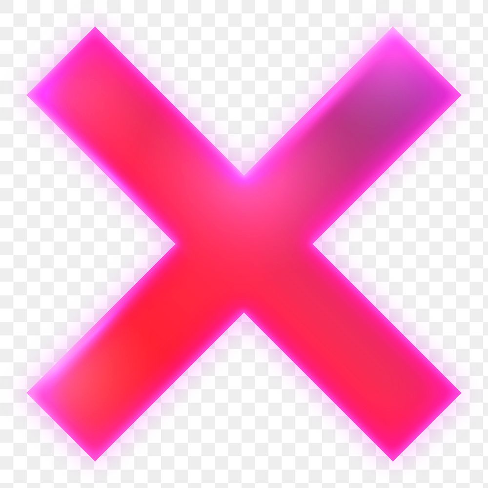 X mark png icon sticker, neon glow design on transparent background