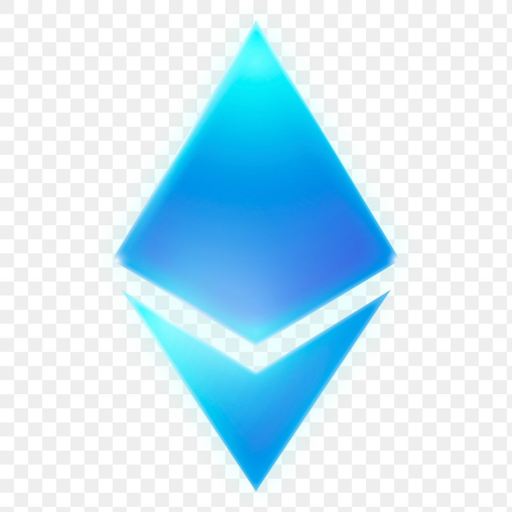 Ethereum cryptocurrency icon, neon glow design on transparent background