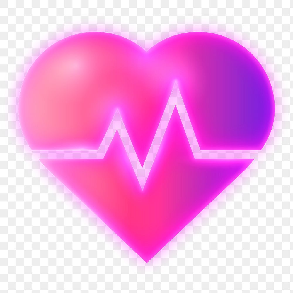 Heartbeat, health png icon sticker, neon glow design on transparent background