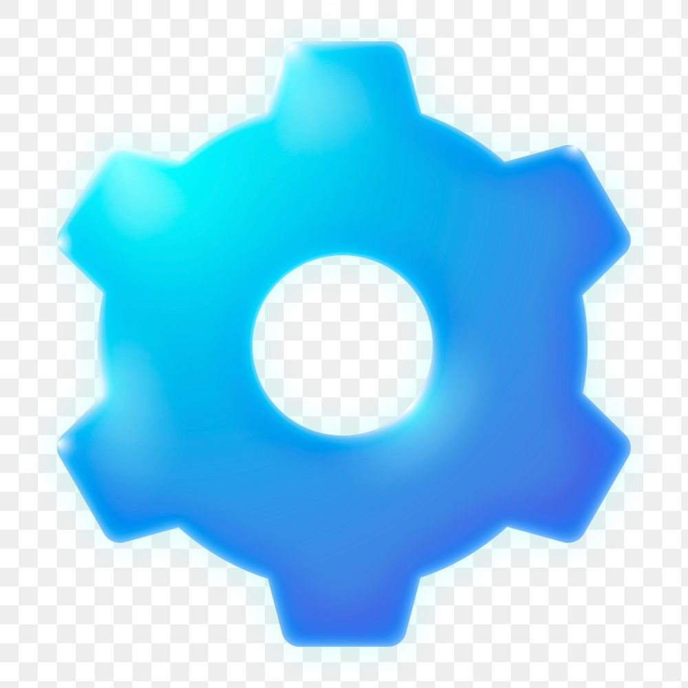Cog, settings png icon sticker, neon glow design on transparent background