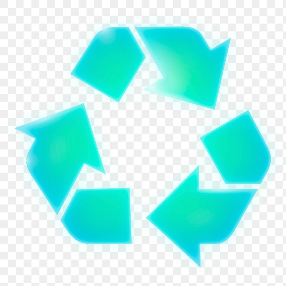 Recycle, environment png icon sticker, neon glow design on transparent background