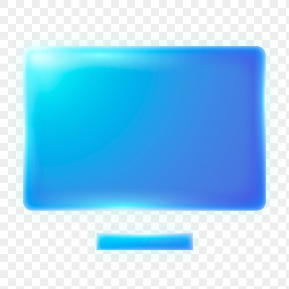 Computer screen png icon sticker, neon glow design on transparent background