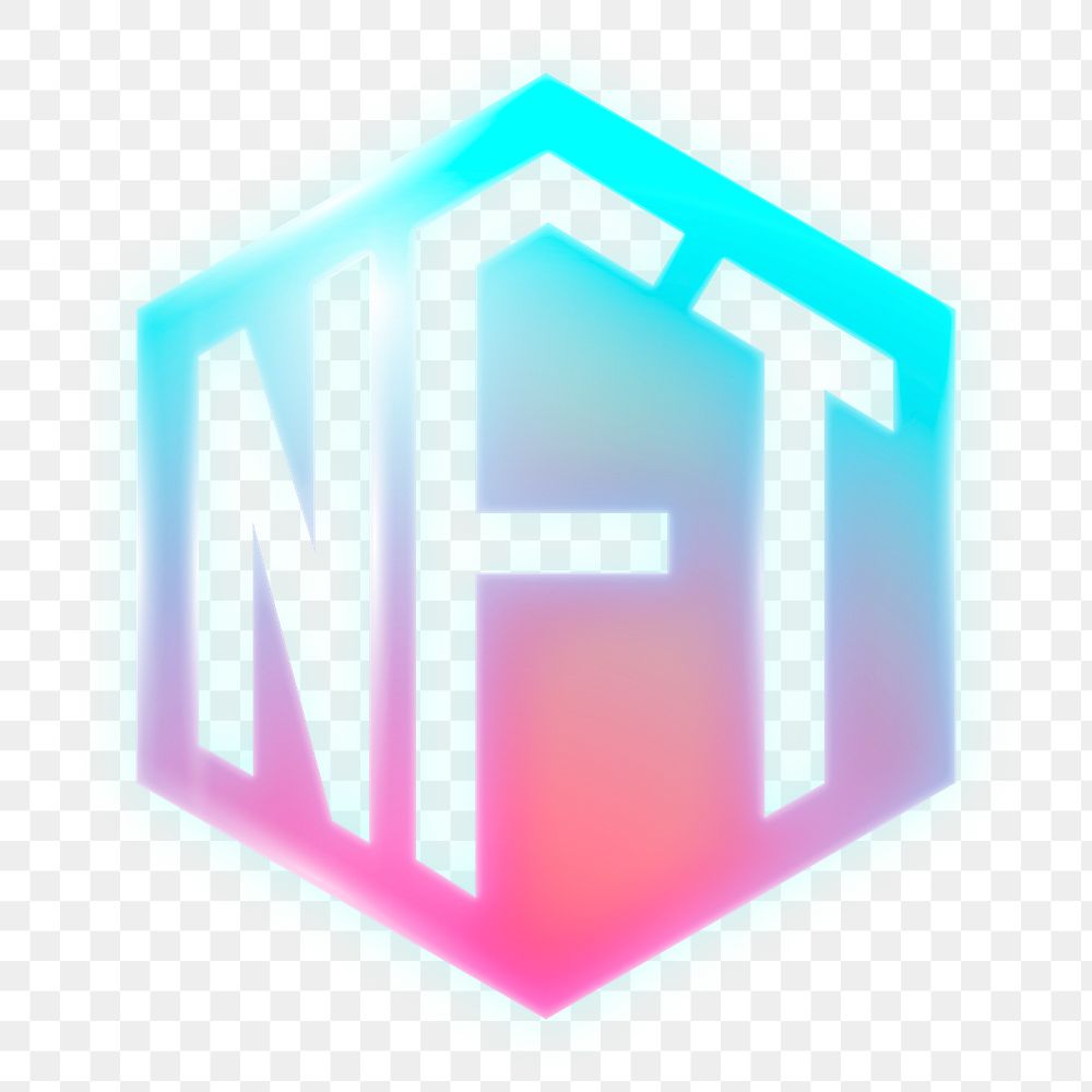 NFT cryptocurrency png icon sticker, neon glow design on transparent background