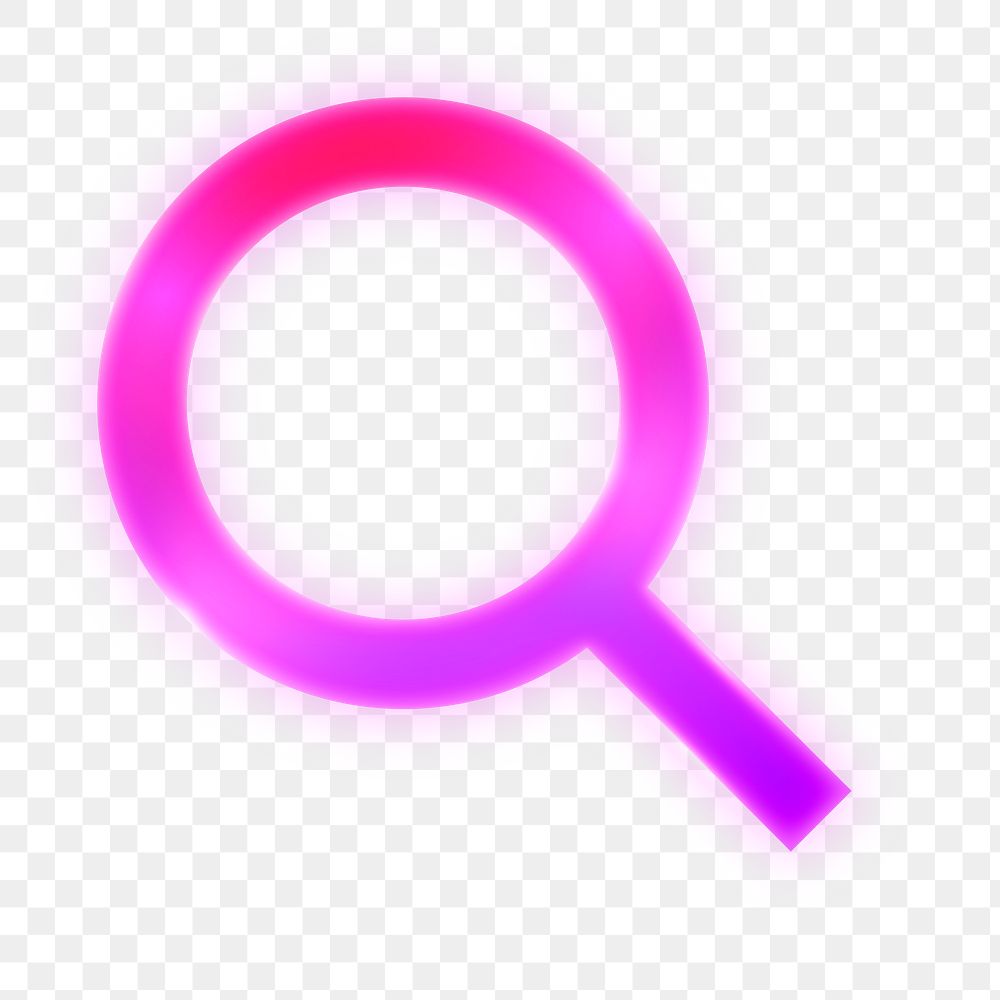 Magnifying glass, search png icon sticker, neon glow design on transparent background