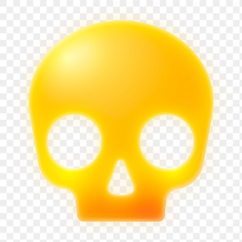 Human skull png icon sticker, neon glow design on transparent background