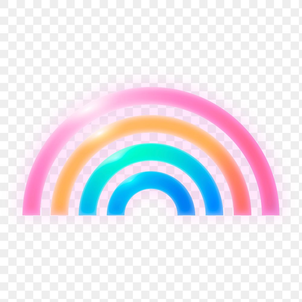 Rainbow png icon sticker, neon glow design, transparent background