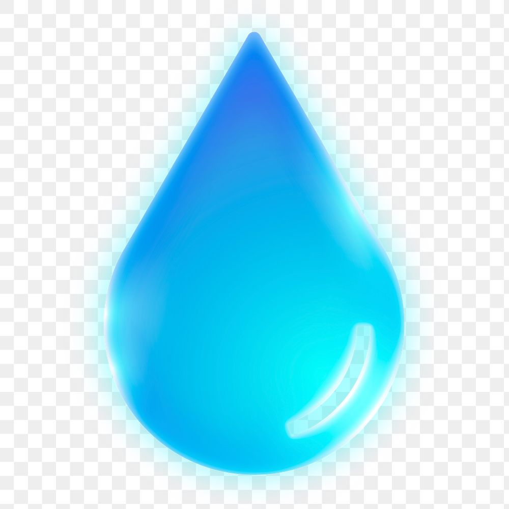Water drop, environment png icon sticker, neon glow design on transparent background