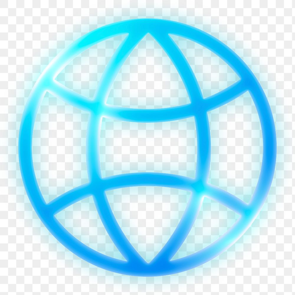 Globe grid png icon sticker, neon glow design on transparent background