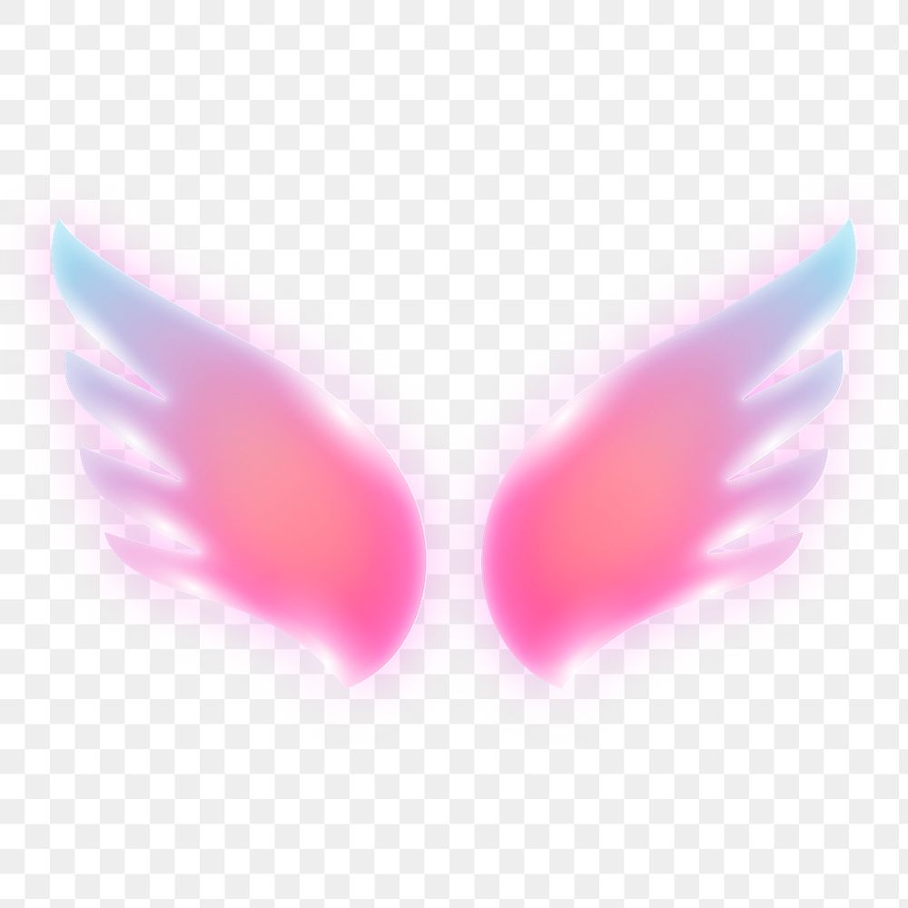 Pink wings png icon sticker, neon glow design on transparent background