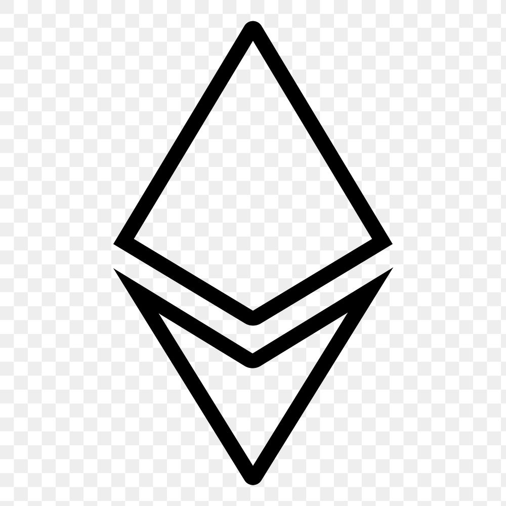 Ethereum cryptocurrency line png icon sticker, minimal design on transparent background